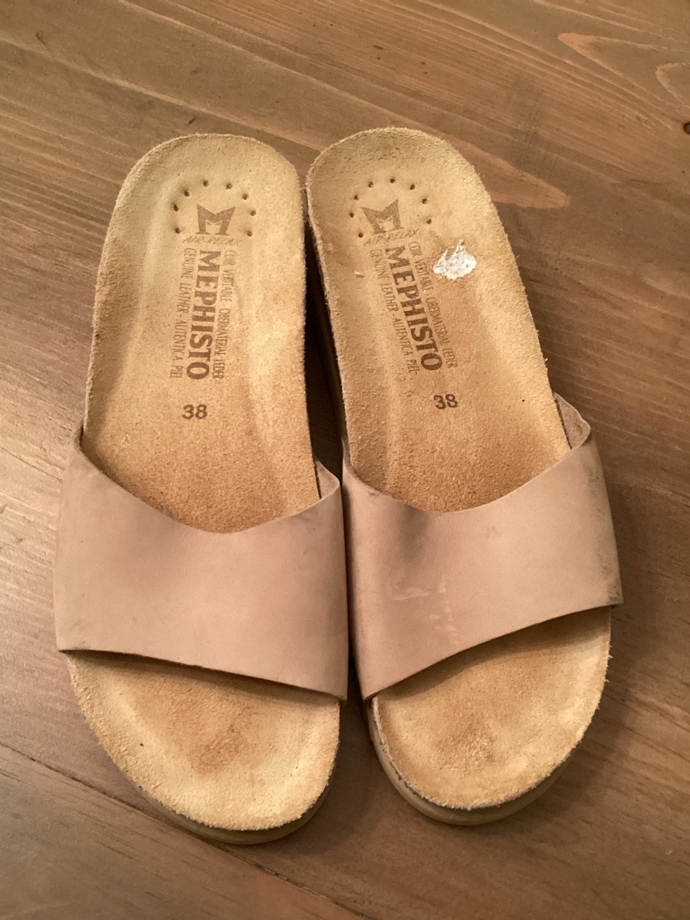 Mephisto Hanik Slide Sandal EU 38 US 7.5 8 warm grey / light tan